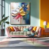 Euphoria Bloom: abstract Colorful Floral Oil Painting - Framed Thick Textured Wall Art with Gold Accents for Home Decor