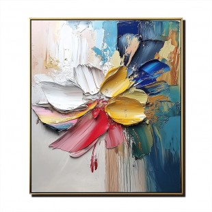 Euphoria Bloom: abstract Colorful Floral Oil Painting - Framed Thick Textured Wall Art with Gold Accents for Home Decor