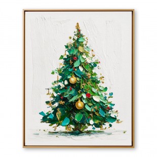 Evergreen Joy - Christmas tree Oil Painting, Festive Textured Canvas Wall Art