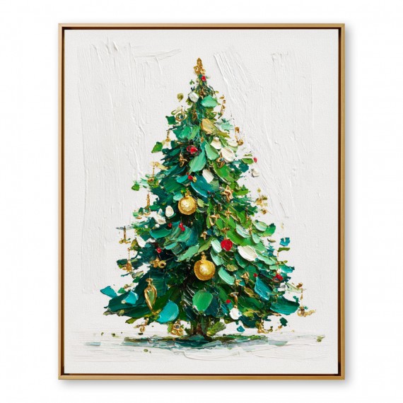 Evergreen Joy - Christmas tree Oil Painting, Festive Textured Canvas Wall Art