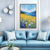 Fields of Light - Yellow Wildflower Landscape Painting Blue Lake & Mountain Wall Art