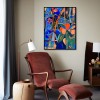 Floral Frequency - Colorful abstract Floral Painting Bold Blue & Orange Modern Wall Art