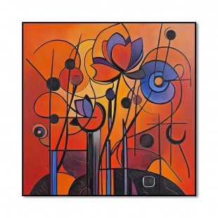 Floral Frequency - Geometric abstract Floral Painting Bold Red Orange Purple Wall Art