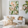Flourishing Blooms-Soft Peach & Mint Green Peony Painting ,Framed Modern Floral Wall Art