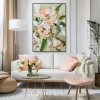 Flourishing Blooms-Soft Peach & Mint Green Peony Painting ,Framed Modern Floral Wall Art