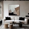 Flowing Horizons : Textured abstract Oil Painting with Beige, Brown & Black Tones - Minimalist Wall Art, Modern Decor for Contemporary Interiors