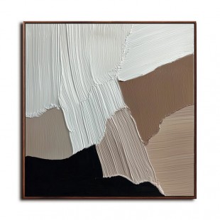 Flowing Horizons : Textured abstract Oil Painting with Beige, Brown & Black Tones - Minimalist Wall Art, Modern Decor for Contemporary Interiors