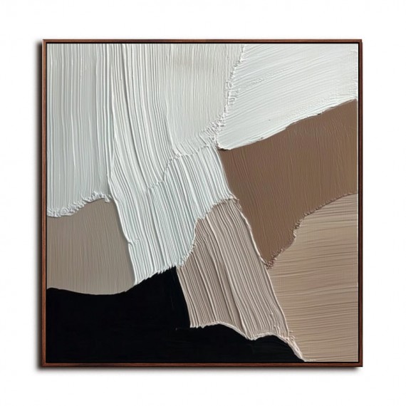 Flowing Horizons : Textured abstract Oil Painting with Beige, Brown & Black Tones - Minimalist Wall Art, Modern Decor for Contemporary Interiors