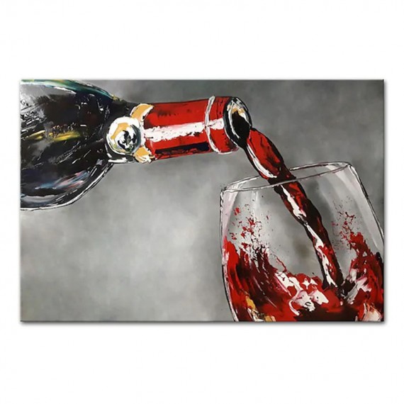 Flowing Wine Artwork: Realistic Oil Painting of Pouring from Bottle to Glass