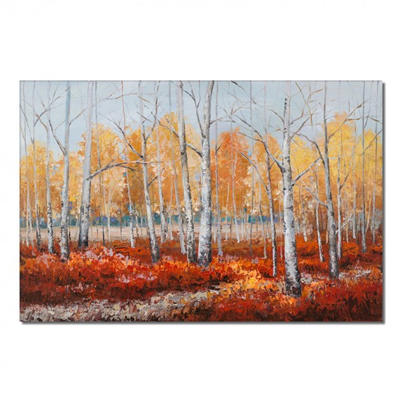Forest in Autumn- Birch Forest Oil Painting, Golden Foliage Landscape Wall Art for Home Decor