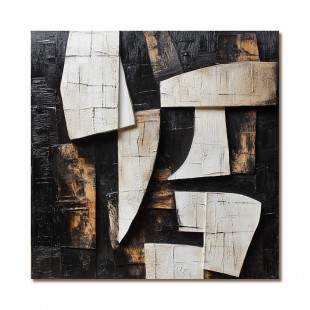 Fragmented Harmony:Textured Black & Brown Geometric abstract Art - Modern Wall Decor
