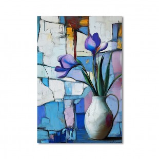 Framed Stillness - Purple Floral in White Jug – Modern abstract Still Life Wall Art
