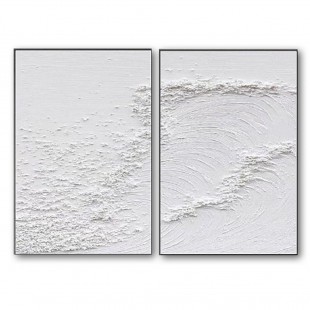 Frosted Tides-Set of 2 Minimalist White Textured abstract Oil Paintings