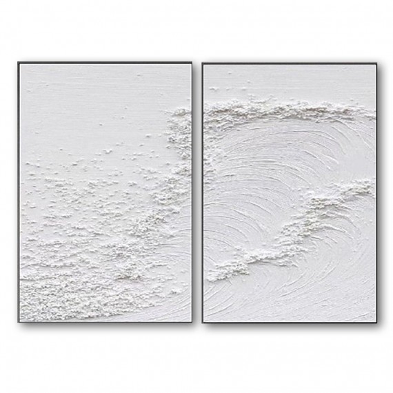 Frosted Tides-Set of 2 Minimalist White Textured abstract Oil Paintings