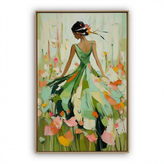 Garden Waltz-Romantic Figurative Oil Painting on Canvas | Textured Wall Art for Living Room