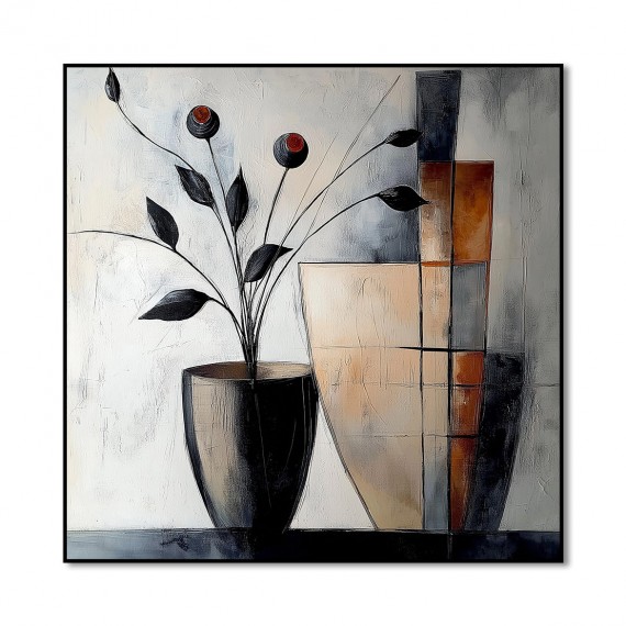 Geometric Bloom - abstract Floral Vase Painting Modern Geometric Square Wall Art
