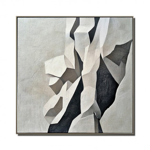 Geometric Grace: Geometric abstract Wall Art in Black, White & Grey - Textured Minimalist Decor for Modern Interiors