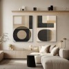 Geometric Harmony- Modern Minimalist Geometric abstract  Large Diptych Wall Art: Neutral Brown & Black Toned Framed Canvas Decor for Contemporary Interiors