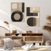 Geometric Harmony- Modern Minimalist Geometric abstract  Large Diptych Wall Art: Neutral Brown & Black Toned Framed Canvas Decor for Contemporary Interiors