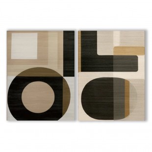Geometric Harmony- Modern Minimalist Geometric abstract  Large Diptych Wall Art: Neutral Brown & Black Toned Framed Canvas Decor for Contemporary Interiors