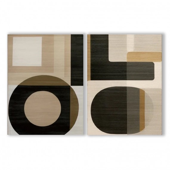 Geometric Harmony- Modern Minimalist Geometric abstract  Large Diptych Wall Art: Neutral Brown & Black Toned Framed Canvas Decor for Contemporary Interiors