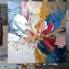 Gilded Bloom- Textured abstract Floral Oil Painting with Gold Accents, Framed Square Wall Art for Living Room & Bedroom Decor