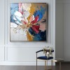 Gilded Bloom- Textured abstract Floral Oil Painting with Gold Accents, Framed Square Wall Art for Living Room & Bedroom Decor