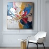 Gilded Bloom- Textured abstract Floral Oil Painting with Gold Accents, Framed Square Wall Art for Living Room & Bedroom Decor