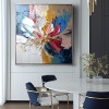 Gilded Bloom- Textured abstract Floral Oil Painting with Gold Accents, Framed Square Wall Art for Living Room & Bedroom Decor