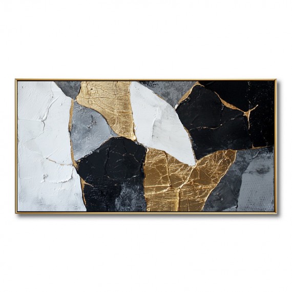 Gilded Fragments-Black White Gold abstract Textured Painting for Modern Interiors