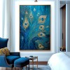 Gilded Whisper - Textured Blue and Gold Feather Oil Painting