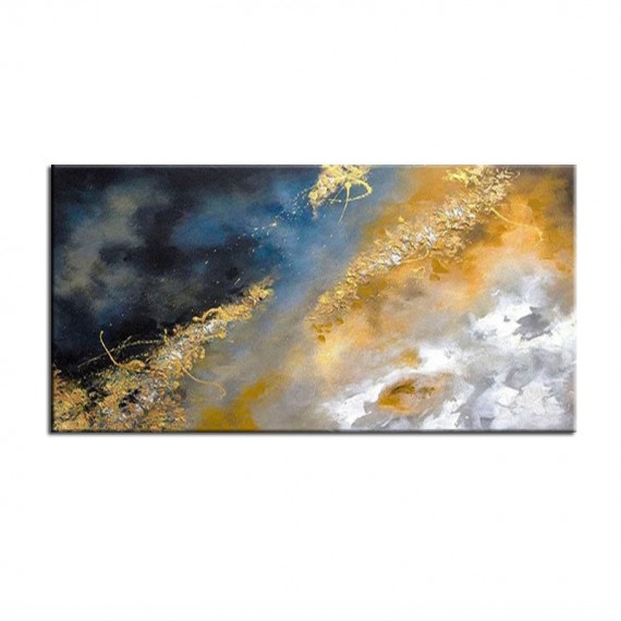 Gold Dust-Metallic Textured Art in Dark Blue and Gold | Modern abstract Painting