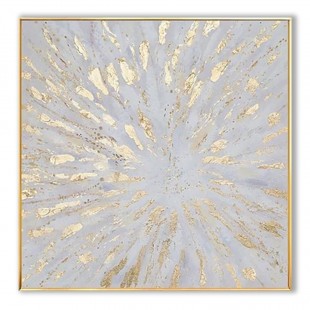 Gold Framed Square Textured abstract Wall Art: Light Blue & Gold Burst Pattern for Modern Home Decor