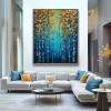 Golden Autumn Forest : Impasto Style Autumn Birch tree Art - Blue Gold Orange Hues, Stunning Decor for Contemporary Homes