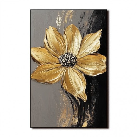 Golden Bloom-3D Textured Gold Floral Oil Painting for Modern Wall Decor
