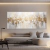 Golden Cascade – Luxury Gold & White abstract Textured Canvas Painting (Horizontal)