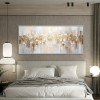 Golden Cascade – Luxury Gold & White abstract Textured Canvas Painting (Horizontal)