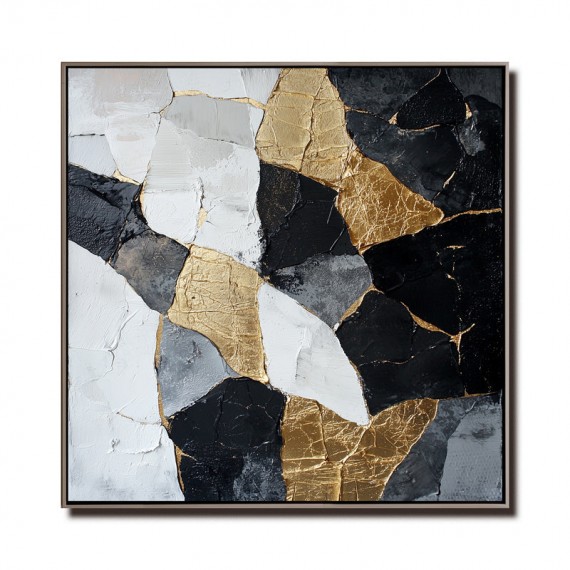 Golden Fractures abstract Art - Textured Modern Oil Painting for Contemporary Wall Decor