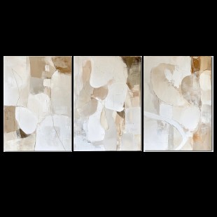 Golden Glow : Contemporary Impasto Triptych Art - Stylish Beige & Brown Wall Decor