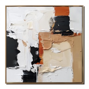 Golden Harmony:  Impasto abstract Oil Painting with Black, Brown & Beige Tones - Textured Wall Art, Luxury Decor for Modern Living Rooms