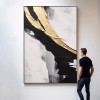 Golden Harmony: Large abstract Triptych Wall Art: Gold & Black Textured Canvas Paintings for Modern Home Decor