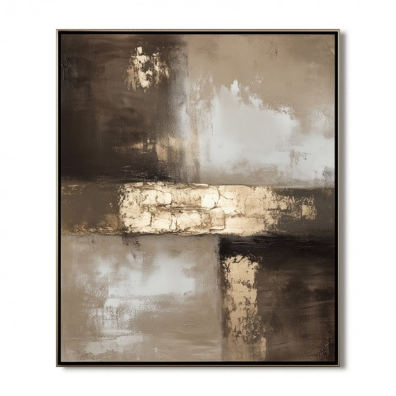 Golden Horizon Canvas Art: abstract Hand-Painted Wall Art - Contemporary Black, White & Beige Swirls Decor