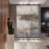 Golden Mist abstract Textured Canvas Wall Art - Vertical Neutral Décor（right） #iris1123