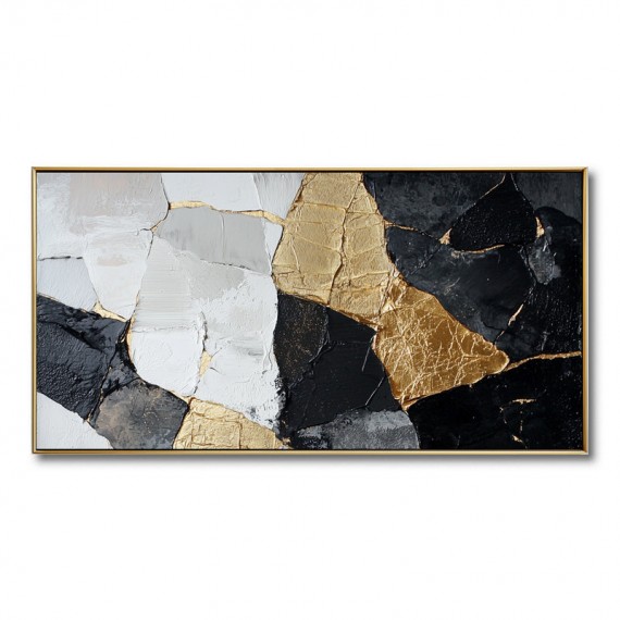 Golden Mosaic Harmony: Modern Luxe Geometric abstract Art - Textured Wall Decor
