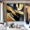 Golden Motion:Textured Gold Brushstroke abstract Art - Black Gray Modern Wall Decor, Elegant Statement Piece for Home Interiors