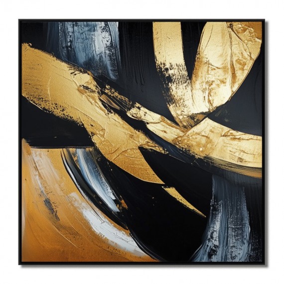 Golden Motion:Textured Gold Brushstroke abstract Art - Black Gray Modern Wall Decor, Elegant Statement Piece for Home Interiors