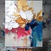Golden Radiance-abstract Flower Painting with Gold & Multi - Color Impasto Texture, Modern Wall Art Decor for Home
