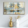 Golden Reflection-Impasto tree Reflection Oil Painting, Horizontal Framed Wall Art with Neutral Tones & Autumn Hues, Serene Forest Landscape for Living Room & Bedroom Decor
