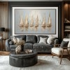 Golden Regatta – abstract Textured Sailing Boats Oil Painting: Serene Water Reflection Art for Home Decoration