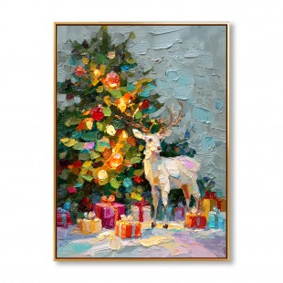 Golden Reindeer – Textured Christmas tree Oil Painting